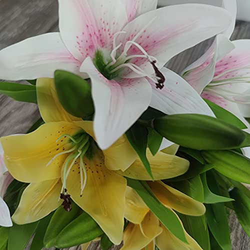 AntranStore 7 Pcs Artificial Lily Flowers Artificial Lilies Flowers for Home Wedding Bouquets Home Hotel Party Decor Graves Arrangement (Yellow,Light Pink) - Image 4