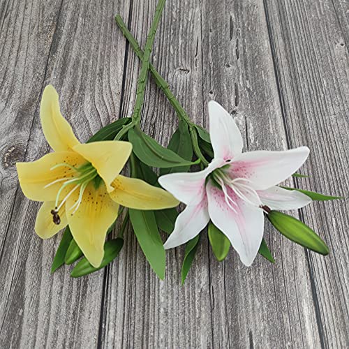 AntranStore 7 Pcs Artificial Lily Flowers Artificial Lilies Flowers for Home Wedding Bouquets Home Hotel Party Decor Graves Arrangement (Yellow,Light Pink) - Image 3