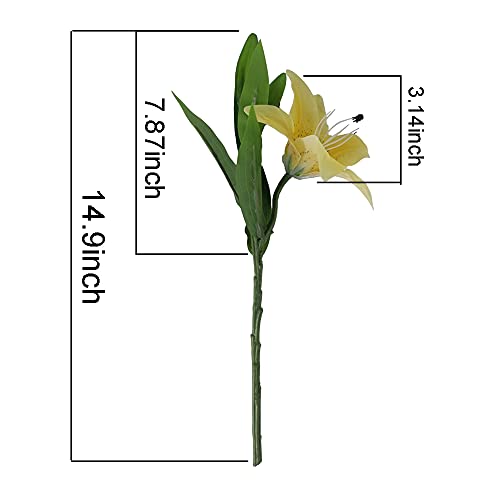 AntranStore 7 Pcs Artificial Lily Flowers Artificial Lilies Flowers for Home Wedding Bouquets Home Hotel Party Decor Graves Arrangement (Yellow,Light Pink) - Image 5