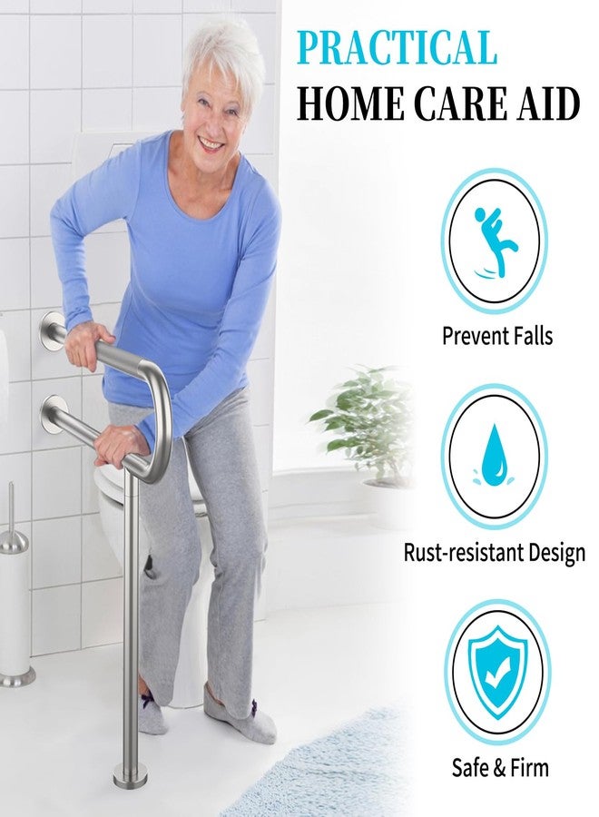 Munzong Toilet Support Rail 31.3X 31.5 Inch, Munzong Anti-Slip Satin Brushed Nickel Handicap Grab Bar for Bathroom, Stainless Steel Knurled Safety handrails with Leg for Elderly Disabled Pregnant-1.25’Tube - Image 4