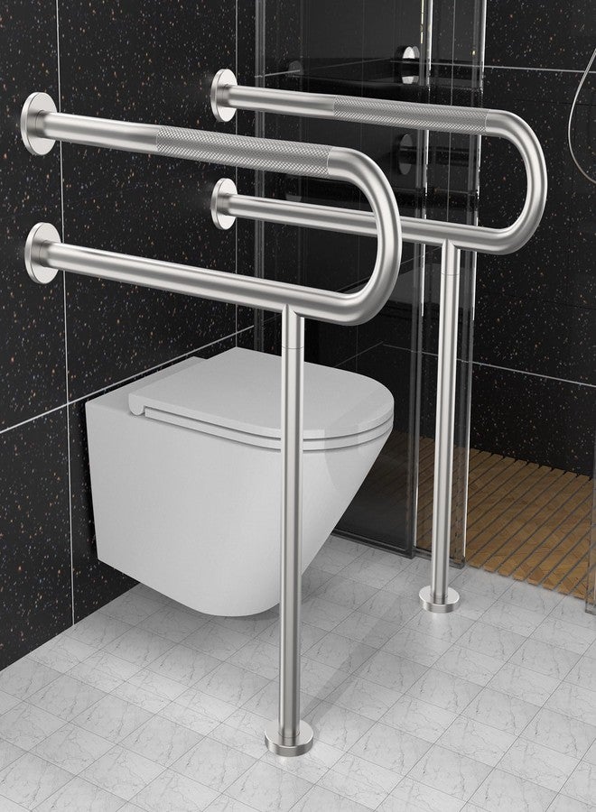 Munzong Toilet Support Rail 31.3X 31.5 Inch, Munzong Anti-Slip Satin Brushed Nickel Handicap Grab Bar for Bathroom, Stainless Steel Knurled Safety handrails with Leg for Elderly Disabled Pregnant-1.25’Tube - Image 3
