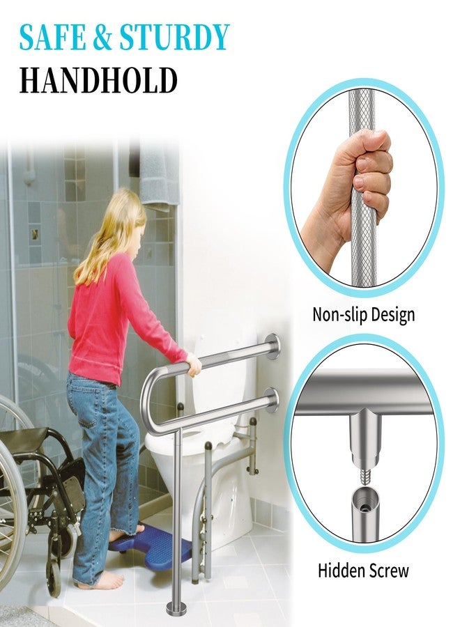 Munzong Toilet Support Rail 31.3X 31.5 Inch, Munzong Anti-Slip Satin Brushed Nickel Handicap Grab Bar for Bathroom, Stainless Steel Knurled Safety handrails with Leg for Elderly Disabled Pregnant-1.25’Tube - Image 5