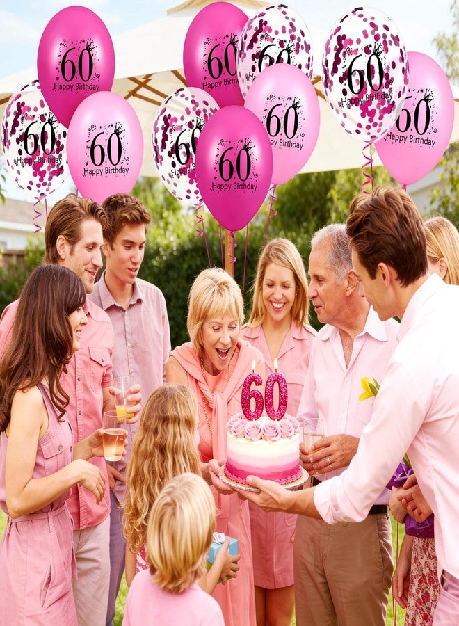 Woosytoo Pink 60th Birthday Balloons Decorations for Women Men 18Pcs Hot Pink Happy 60th Birthday Latex Balloons for Women 60 Years Old Bday Anniversary Party Supplies Indoor Outdoor 12 inches - Image 3