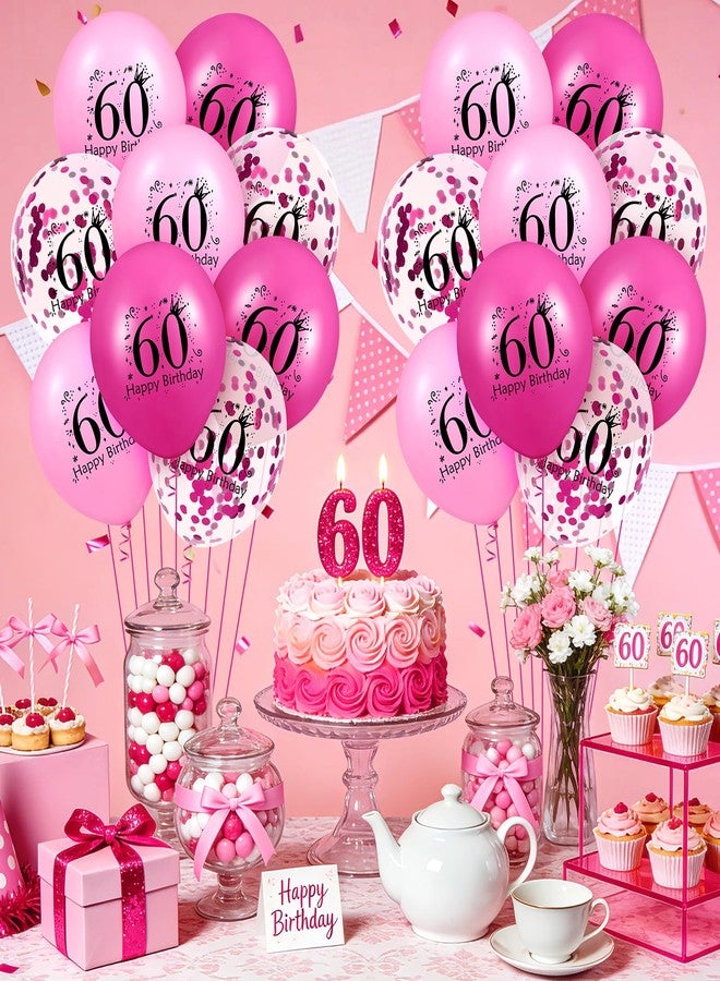 Woosytoo Pink 60th Birthday Balloons Decorations for Women Men 18Pcs Hot Pink Happy 60th Birthday Latex Balloons for Women 60 Years Old Bday Anniversary Party Supplies Indoor Outdoor 12 inches - Image 2