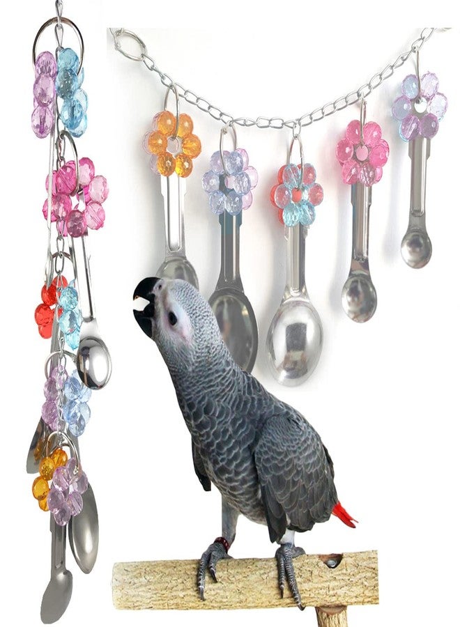 Yamibobo Bird Toy Bird Parrot Toy Spoon, Colorful Stainless Steel and Acrylic Cage Décor, Beak Conditioner for Birds with Soft Beaks, Good for Bird's Mental and Physical Health - Image 1