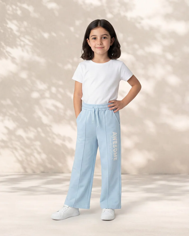ردتاغ Girls Light Blue Wide Leg Track Pants