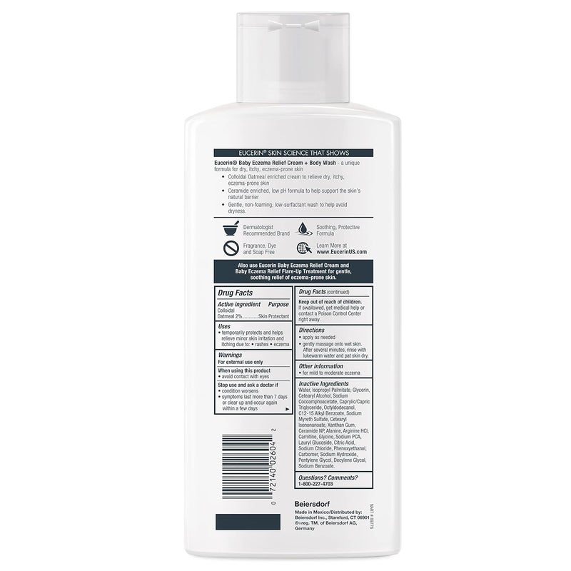 Eucerin كريم وغسول الجسم من يوسيرين للأطفال لعلاج الإكزيما 135 أونصة سائلة  كريم الإكزيما للأطفال 8 أونصات مجموعة العناية بالبشرة خالية من العطور مع دقيق الشوفان الغروي لحماية البشرة - Image 4