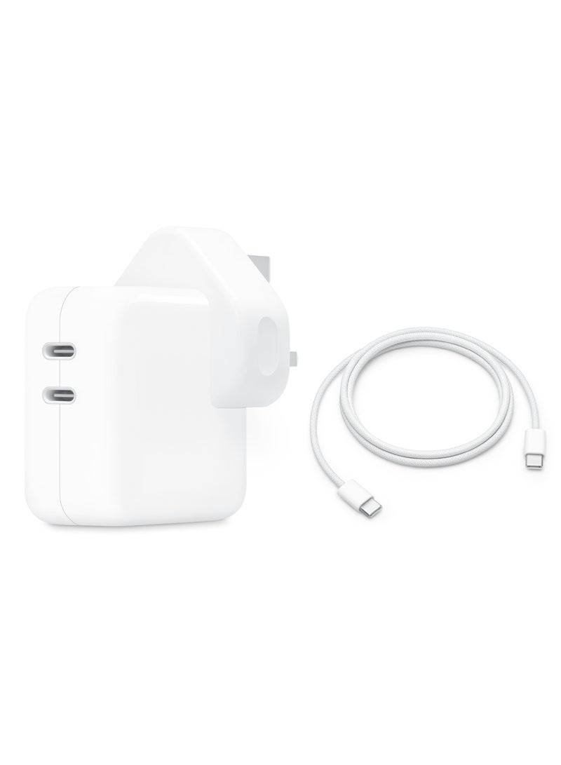 Apple 35W Dual USB‑C Power Adapter with 240W Type‑C to Type‑C Fast Charging Cable (1 m) – Original Fast Charger Set for iPhone, iPad & MacBook – White - Image 1