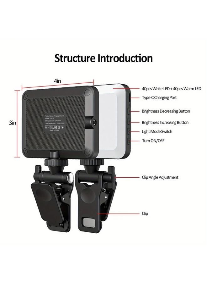 Rechargeable Black Selfie Light With Phone Holder And Adjustable USB LED For Video Calls - Image 3