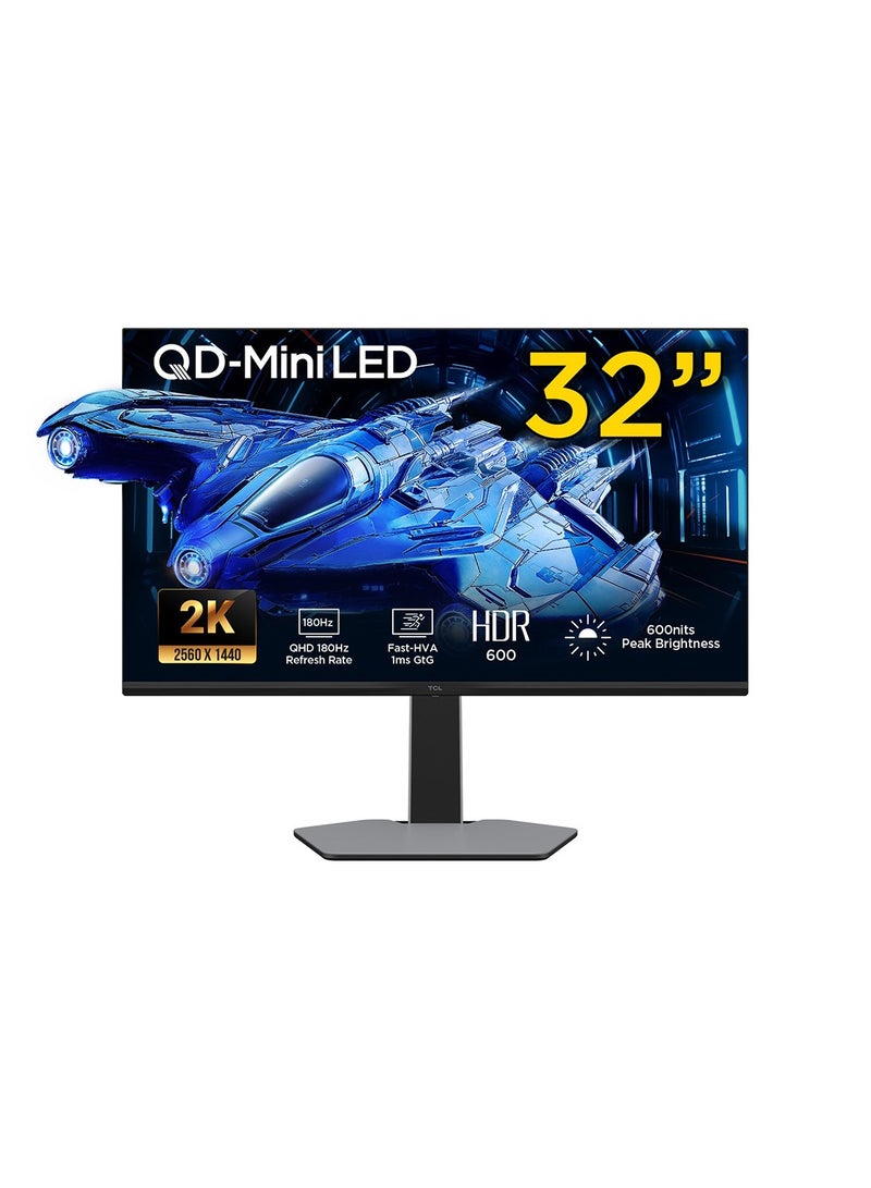 TCL 32G64 32-Inch QHD QD-Mini LED Gaming Monitor, 165Hz Refresh Rate, 1ms GtG, HDR 600 Nits, FreeSync Compatible, Black/Gray Black & Grey - Image 1