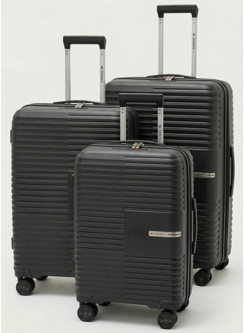 سونادا طقم حقائب سفر 3 قطع - بولي بروبيلين غير قابل للكسر، قفل TSA، عجلات مزدوجة صامتة 360 درجة وقابلة للتوسيع - Image 1