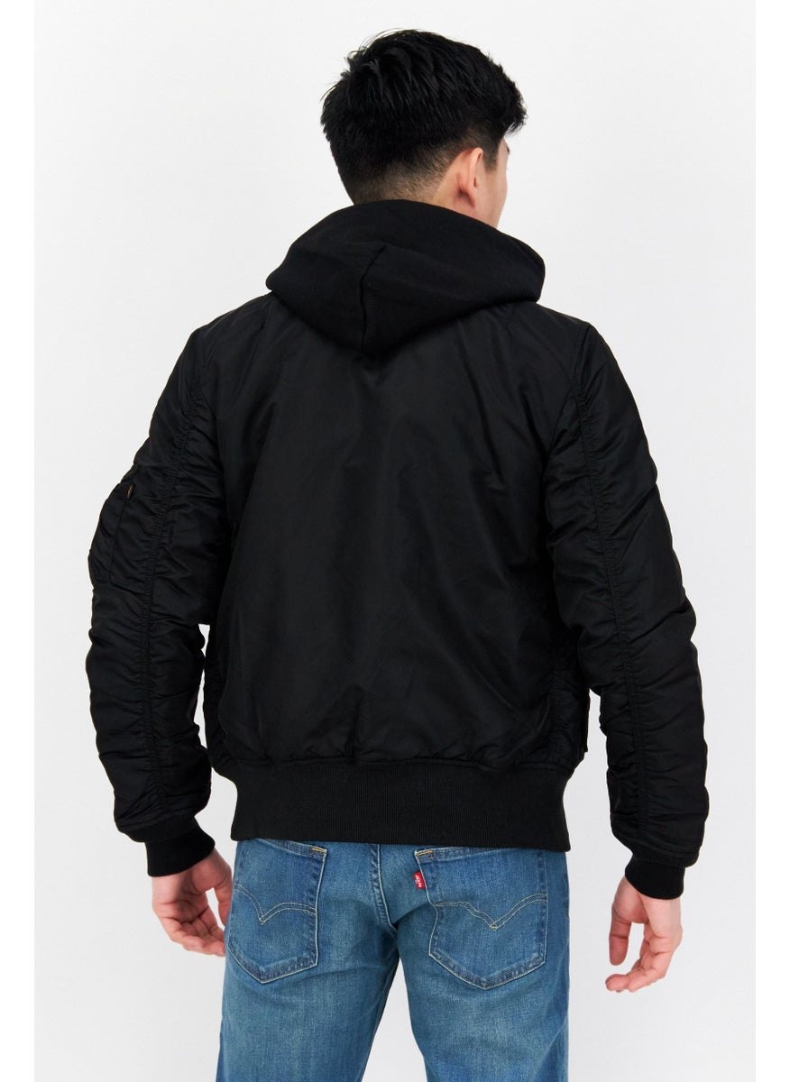 Alpha Industries Men Plain Hooded Bomber Jacket, Black  - Image 4