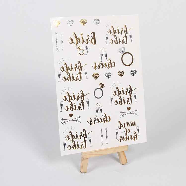 تاتو العروس والعريس الجديد عبر الحدود بتصميم فضي وردي ذهبي قطعة واحدة - Image 4