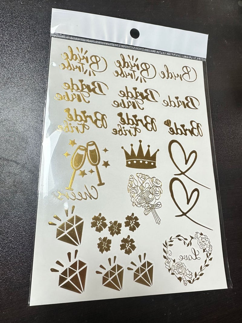 تاتو العروس والعريس الجديد عبر الحدود بتصميم فضي وردي ذهبي قطعة واحدة - Image 1