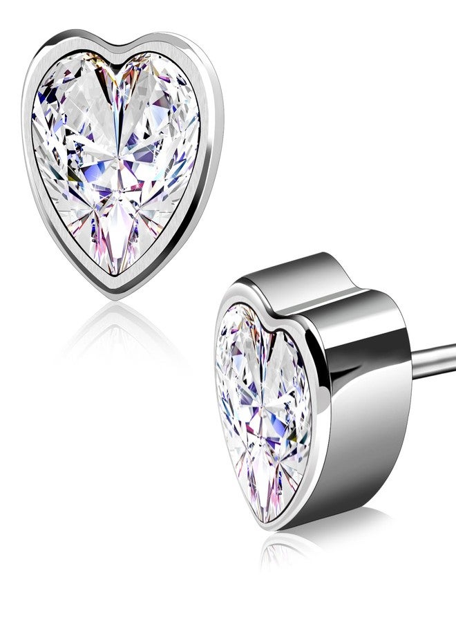 JEROOT Cubic Zirconia Moissanite Earrings Studs For Women, Hypoallergenic Stud Pure Titanium Dainty Geometrical Triangle Heart Earrings For Womens Gift - Image 1