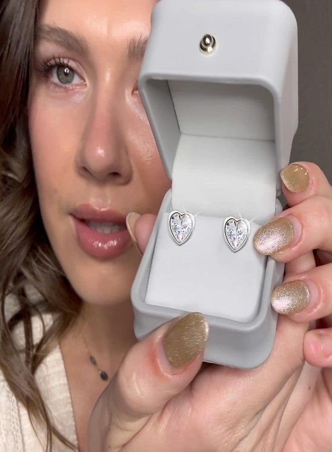 JEROOT Cubic Zirconia Moissanite Earrings Studs For Women, Hypoallergenic Stud Pure Titanium Dainty Geometrical Triangle Heart Earrings For Womens Gift - Image 3