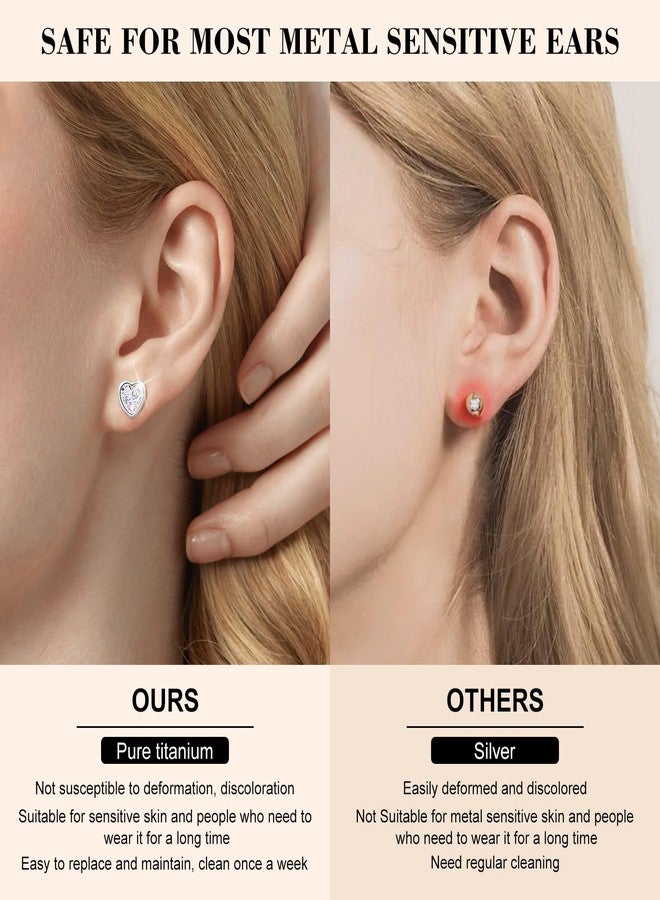 JEROOT Cubic Zirconia Moissanite Earrings Studs For Women, Hypoallergenic Stud Pure Titanium Dainty Geometrical Triangle Heart Earrings For Womens Gift - Image 5