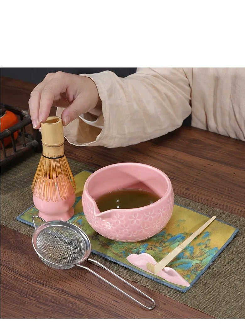 شو وو مجموعة خفاقة شاي ماتشا وردية اللون، مكونة من 7 قطع، طقم ماتشا مع وعاء ماتشا (مع فوهة صب)، خفاقة ماتشا، حامل خفاقة، مصفاة - مجموعة ماتشا أنيقة للهدايا والاستخدام الشخصي، عبوة صندوق هدايا - Image 3