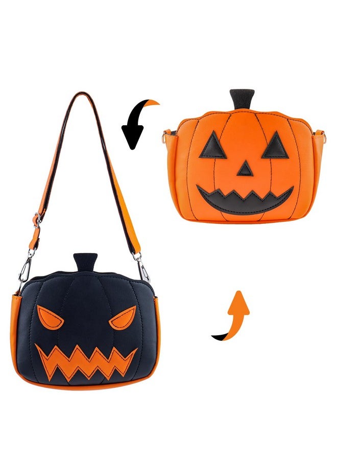 Byhoo - Pu Leather Pumpkin Trick Or Treat Bucket For All Heights Kid 1 Pcs Halloween Trick Or Treat Bag Trick Or Treat Basket For Child Funny Halloween Candy Bucket Soft Halloween Party Bag - Image 1