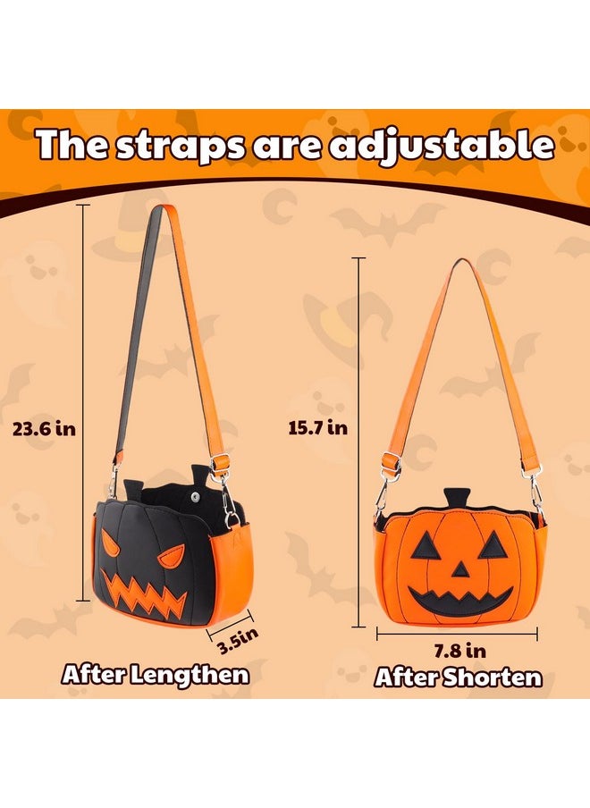Byhoo - Pu Leather Pumpkin Trick Or Treat Bucket For All Heights Kid 1 Pcs Halloween Trick Or Treat Bag Trick Or Treat Basket For Child Funny Halloween Candy Bucket Soft Halloween Party Bag - Image 1