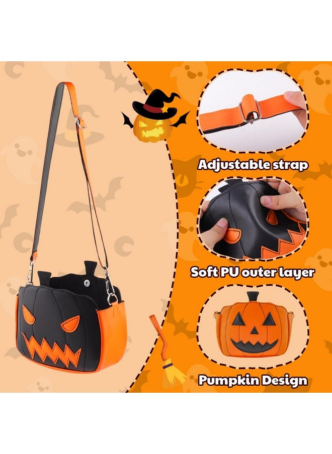 Byhoo - Pu Leather Pumpkin Trick Or Treat Bucket For All Heights Kid 1 Pcs Halloween Trick Or Treat Bag Trick Or Treat Basket For Child Funny Halloween Candy Bucket Soft Halloween Party Bag - Image 1