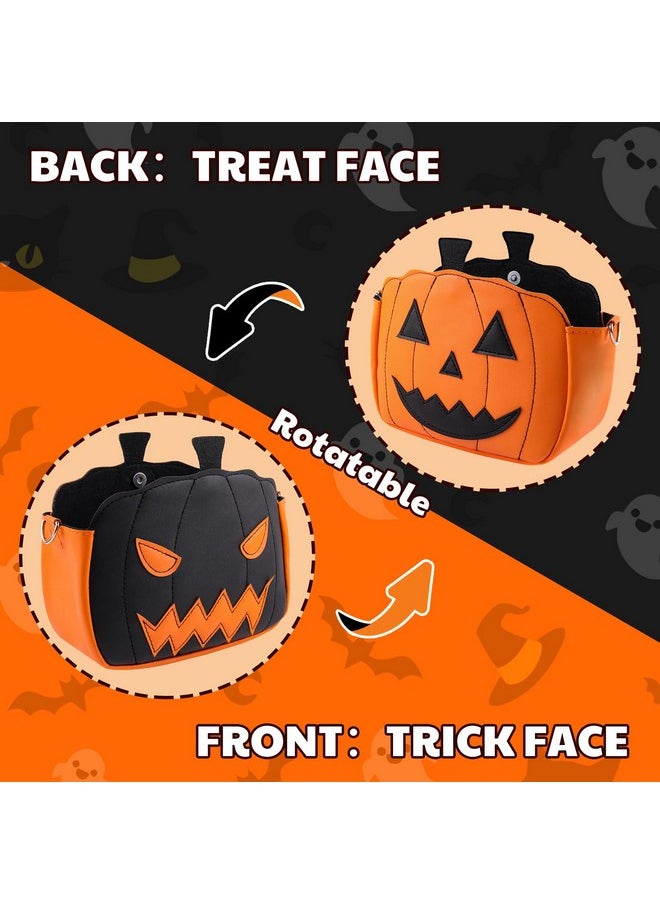 Byhoo - Pu Leather Pumpkin Trick Or Treat Bucket For All Heights Kid 1 Pcs Halloween Trick Or Treat Bag Trick Or Treat Basket For Child Funny Halloween Candy Bucket Soft Halloween Party Bag - Image 1