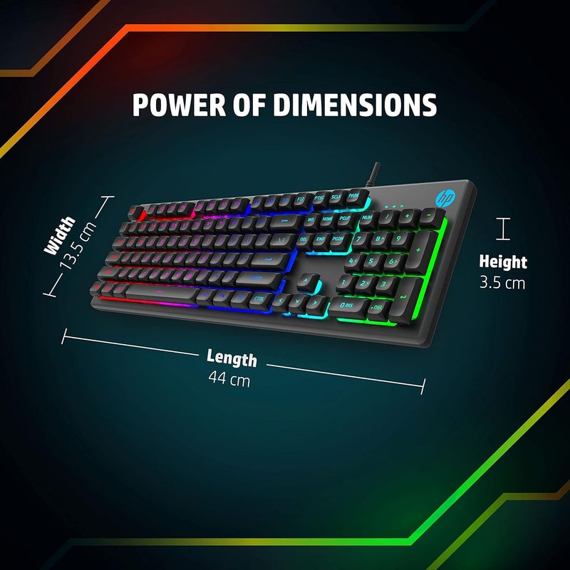 HP K500F Backlit Membrane Wired Gaming Keyboard with Mixed Color Lighting, Metal Panel with Logo Lighting, 26 Anti-Ghosting Keys, and Windows Lock Key / 3 Years Warranty(7ZZ97AA) - Image 3
