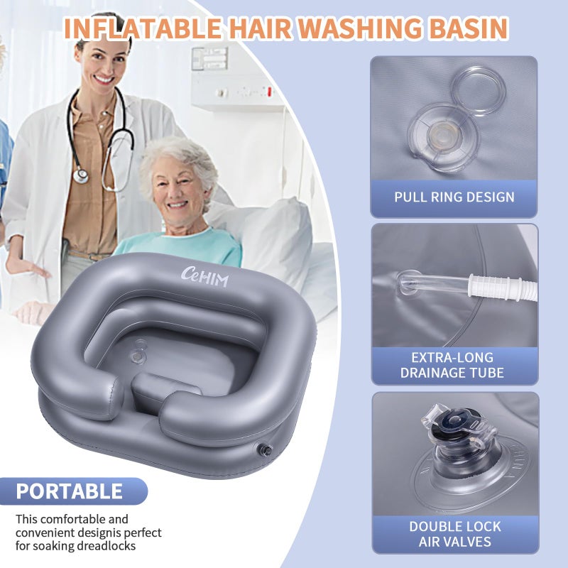 Cehim Inflatable Shampoo Basin - Portable Shampoo Bowl, Hair Washing Basin for Bedridden, Disabled,Injured, Hair Wash Tub for Dreadlocks and at Home Sink Washing - Image 2