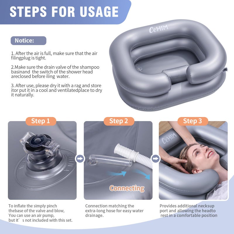Cehim Inflatable Shampoo Basin - Portable Shampoo Bowl, Hair Washing Basin for Bedridden, Disabled,Injured, Hair Wash Tub for Dreadlocks and at Home Sink Washing - Image 4