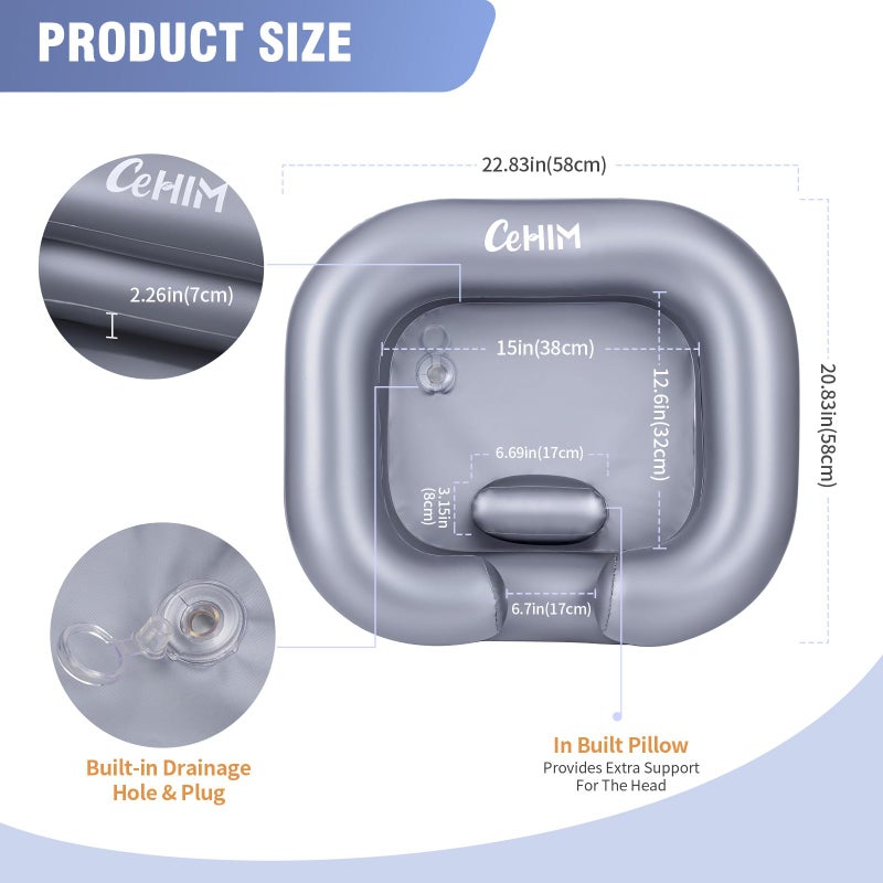 Cehim Inflatable Shampoo Basin - Portable Shampoo Bowl, Hair Washing Basin for Bedridden, Disabled,Injured, Hair Wash Tub for Dreadlocks and at Home Sink Washing - Image 3