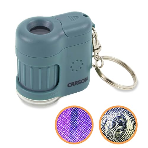 Carson MicroMini Pocket Microscope, 20x Magnification, LED and UV Light, Blue - Image 1