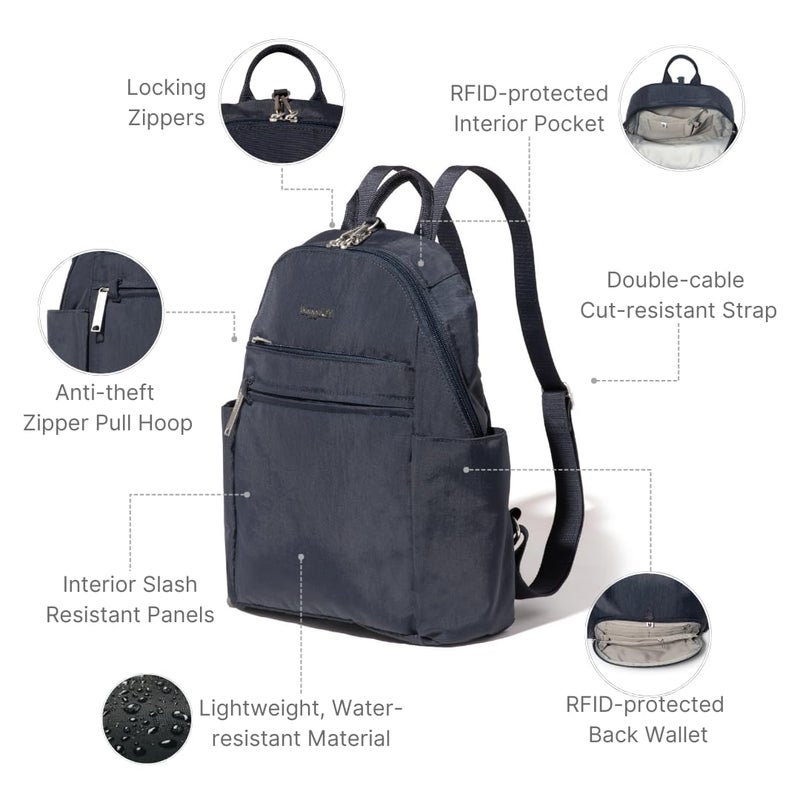 Baggallini SecurtexÂ® Anti-theft Vacation Travel Backpack 10x13" Slash-Resistant Nylon Daypack w/RFID, French Navy - Image 3