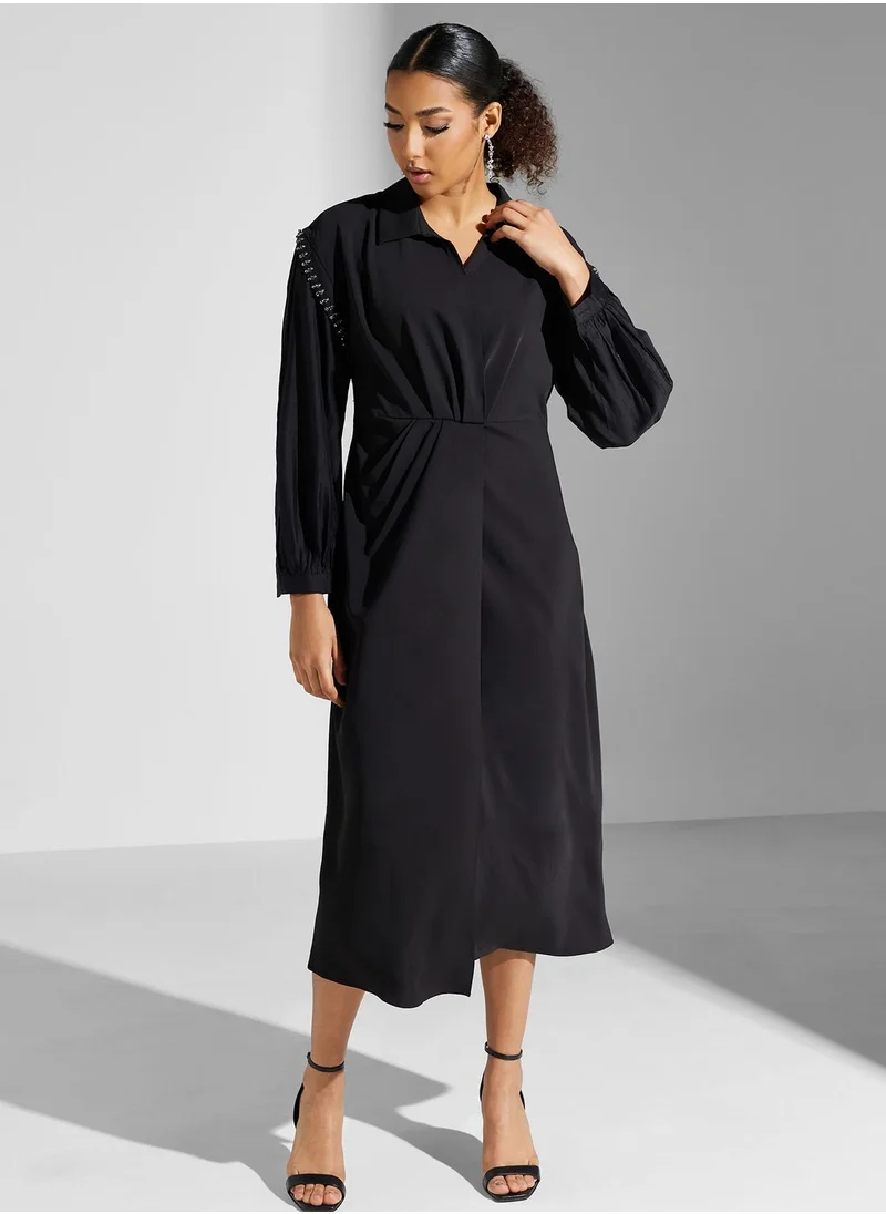 Montania Balloon Sleeve Button Down Dress