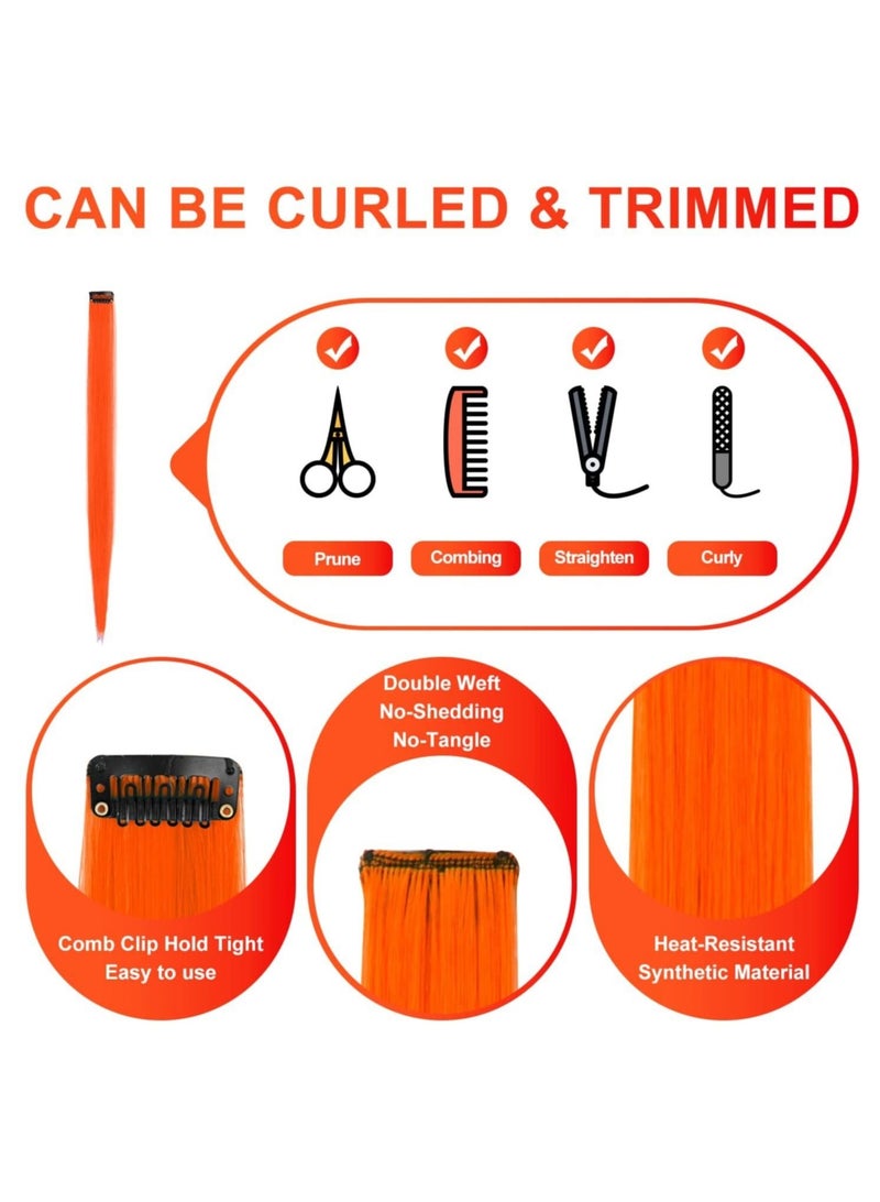 إستيل وصلات شعر ملونة مقاس 22 بوصة متعددة الألوان للحفلات مزودة بمشبك في وصلات شعر صناعية 10 قطع برتقالي - Image 4