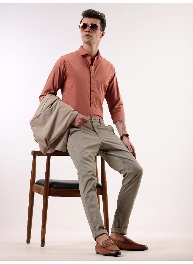 BEYOUNG Brick Red Plain Cotton Shirts - Image 5