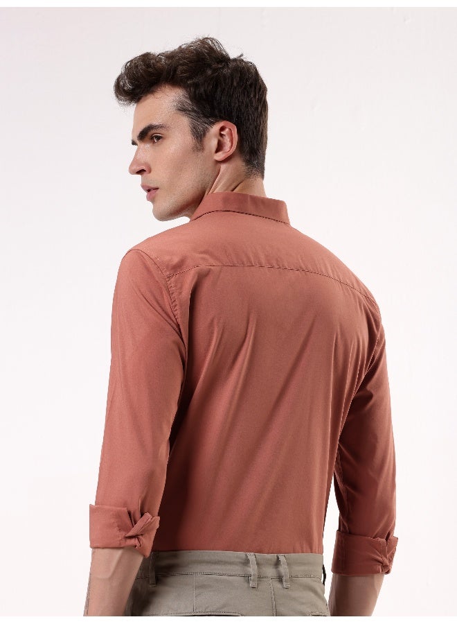 BEYOUNG Brick Red Plain Cotton Shirts - Image 4