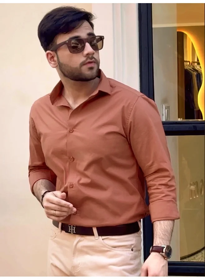 Beyoung BEYOUNG Brick Red Plain Cotton Shirts