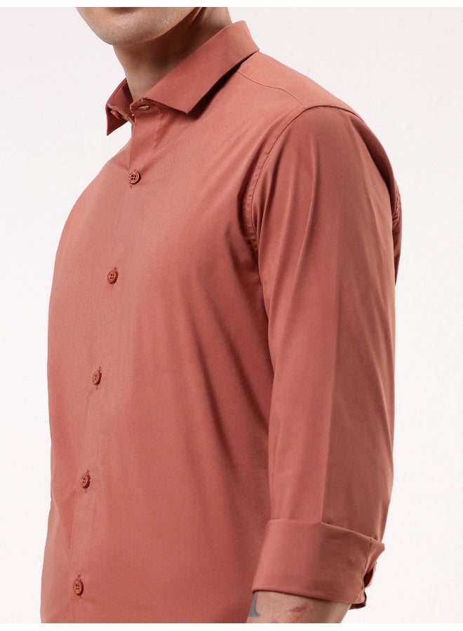 BEYOUNG Brick Red Plain Cotton Shirts - Image 3