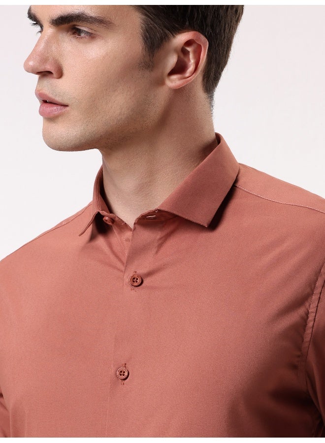 BEYOUNG Brick Red Plain Cotton Shirts - Image 2