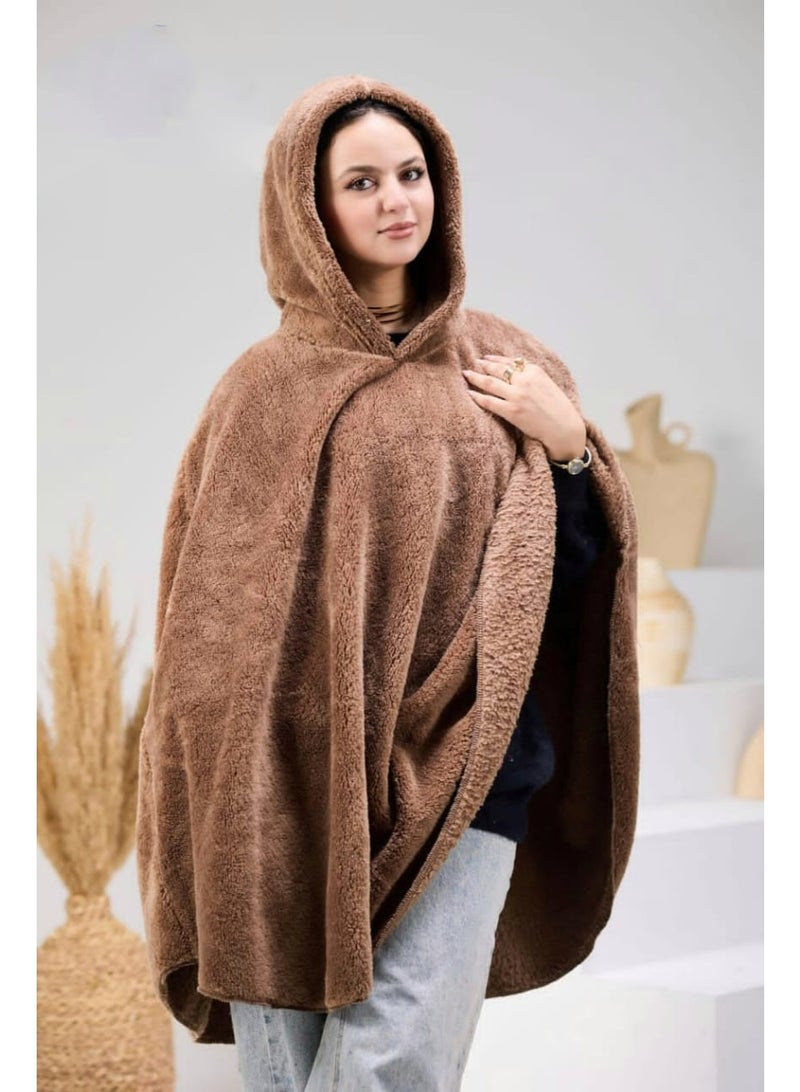 Soft winter fur blanket with hood – Cozy & Stylish Design - Biege"Cafe" - Image 1