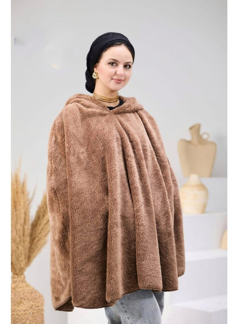 Soft winter fur blanket with hood – Cozy & Stylish Design - Biege"Cafe" - Image 2