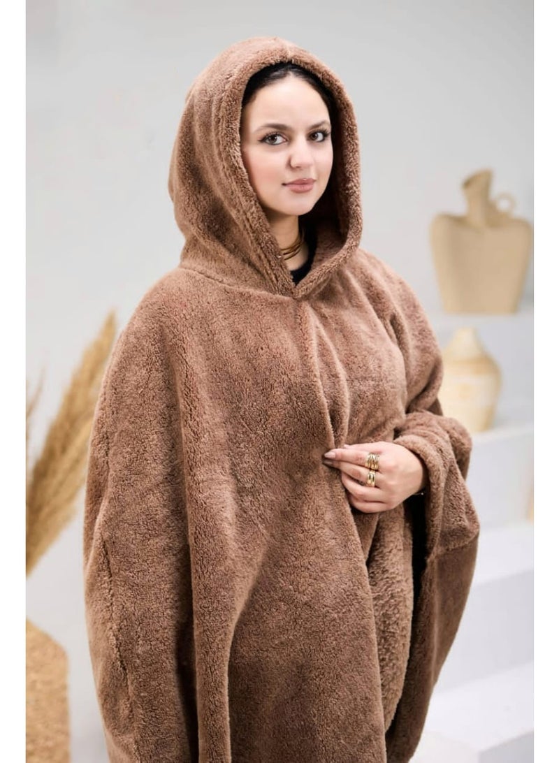 Soft winter fur blanket with hood – Cozy & Stylish Design - Biege"Cafe" - Image 3