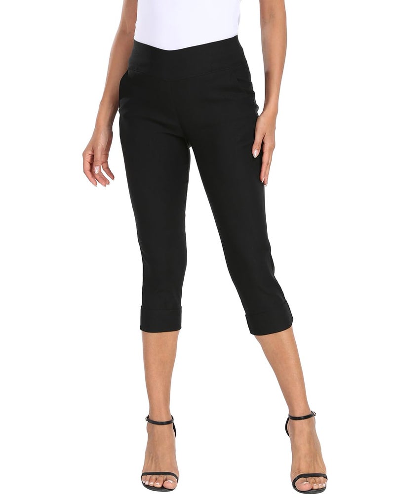 HDE Pull On Capri Pants for Women 19" Inseam Cropped Dress Pants with Pockets Black - M - Image 5