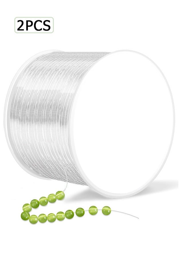 Wffo 2 Rolls - 100M/0.2mm Elastic Bracelet String Cord - Stretchy Bracelet String - Transparent Beading Thread Clear Bead Cord for Beading, Bracelet and Jewelry Making and Fishing - Image 1
