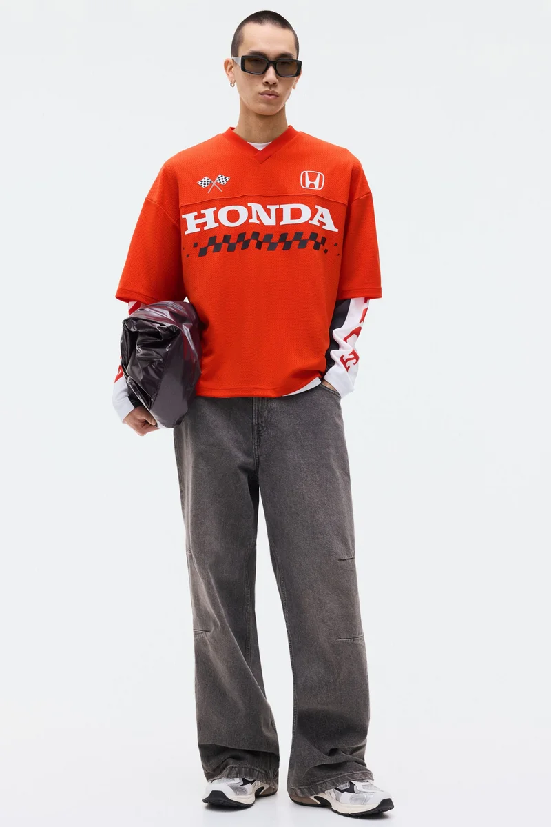 H&M Oversized Fit Printed mesh T-shirt