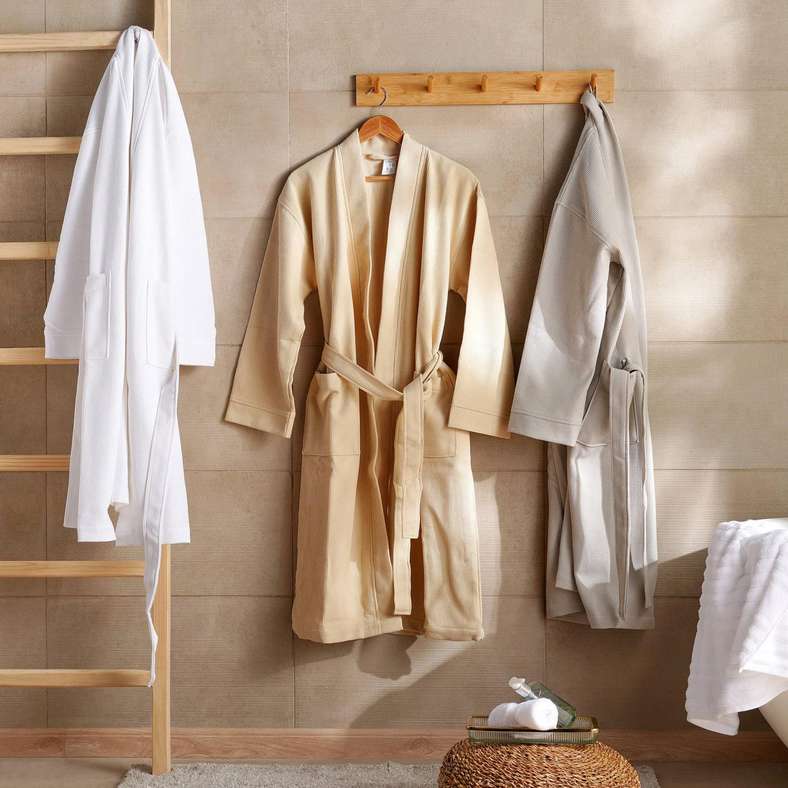 Pan Home Waffle Texture Bathrobe - White for Men and Women - Image 5