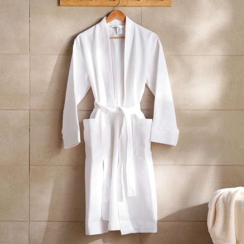 Pan Home Waffle Texture Bathrobe - White for Men and Women - Image 1