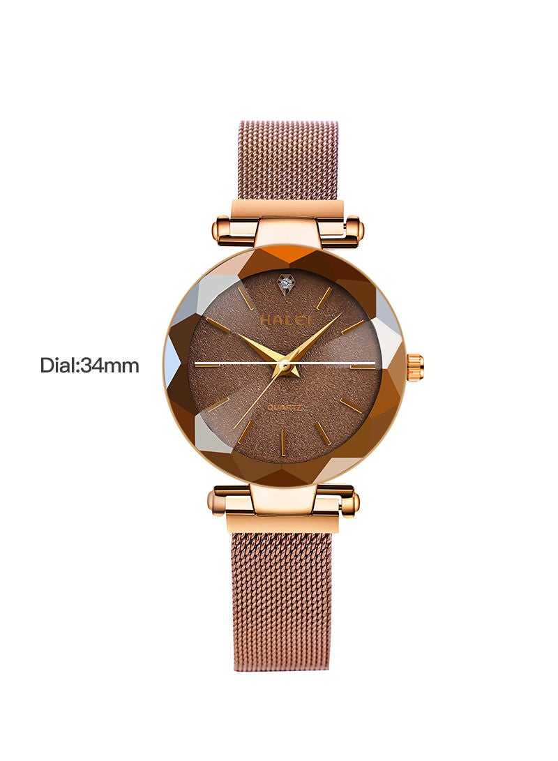 هالي ساعة HALEI Harley نسائية فاخرة 6010L - 34مم ذهبي/قهوائي - فولاذ صلب مقاوم للماء - كرونوغراف - كوارتز - Image 2