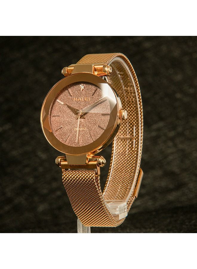 هالي ساعة HALEI Harley نسائية فاخرة 6010L - 34مم ذهبي/قهوائي - فولاذ صلب مقاوم للماء - كرونوغراف - كوارتز - Image 4