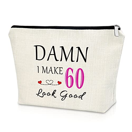 Sazuwu 60th Birthday Gifts for Women Funny Makeup Bag 60 Year Old Birthday Gifts for Mom Grandmother Wife Aunt Cosmetic Bag Mother's Day Christmas Retirement Present - Image 1